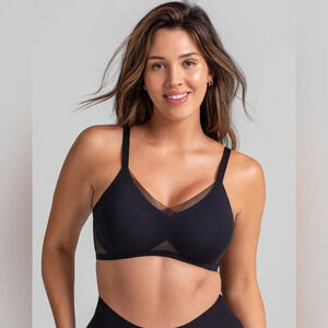 Honeylove Womens size 1X Black Beige Criss Cross Mesh Wireless Bra Lace No Wire